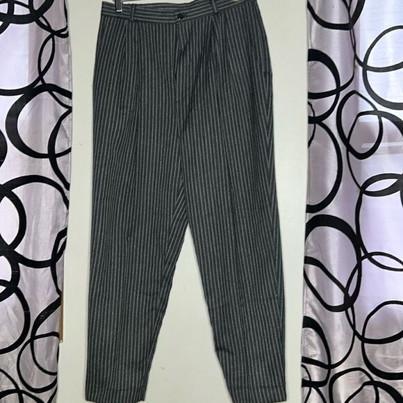 Vintage 80s Just For Petites Black & gray striped pants, vintage 12,30” waist - Picture 1 of 8